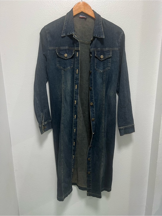 Monteau Jackets & Blazers - Vintage Monteau Long Denim Button-Front duster Jacket Coat - Dark Blue